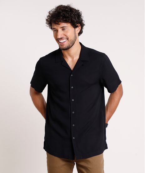 Camisa-Masculina-Relaxed-Manga-Curta-Preta-9657145-Preto_1