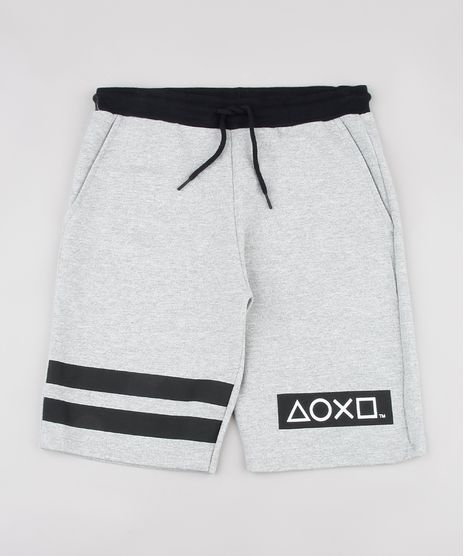 Bermuda-Infantil-Playstation-em-Moletom-com-Bolso-Cinza-Mescla-Claro-9837993-Cinza_Mescla_Claro_1