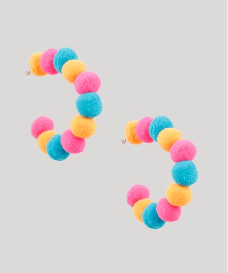 Brinco-Feminino-de-Argola-com-Pompons-Multicor-9791004-Multicor_1
