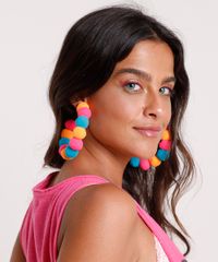 Brinco-Feminino-de-Argola-com-Pompons-Multicor-9791004-Multicor_2