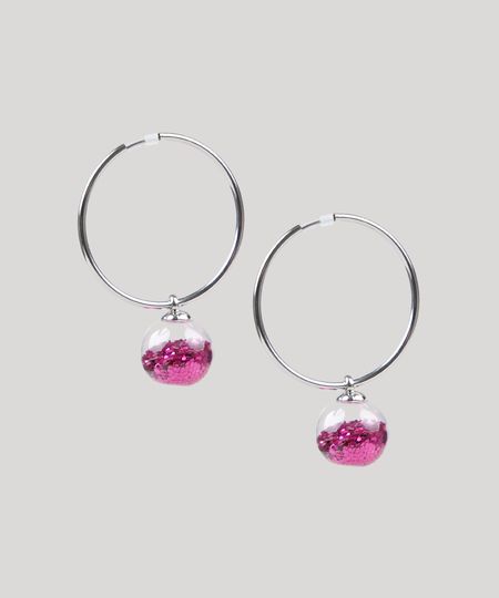 Brinco-Feminino-de-Argola-Carnaval-Esfera-com-Glitter-Rosa-9761520-Rosa_1