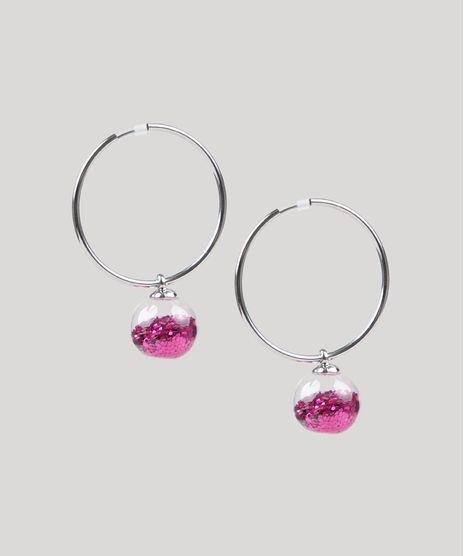 Brinco-Feminino-de-Argola-Carnaval-Esfera-com-Glitter-Rosa-9761520-Rosa_1