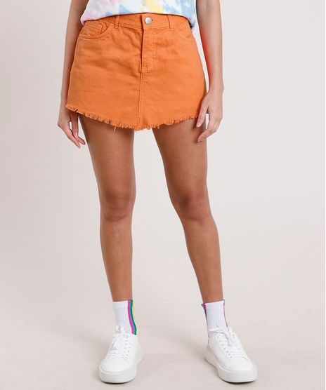 Short-Saia-de-Sarja-Feminino-Carnaval-com-Barra-Desfiada-Laranja-9832400-Laranja_1
