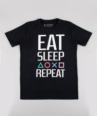 Camiseta-Infantil-Playstation--Eat-Sleep-Repeat--Manga-Curta-Preta-9837946-Preto_1