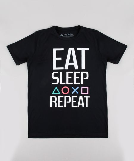 Camiseta-Infantil-Playstation--Eat-Sleep-Repeat--Manga-Curta-Preta-9837946-Preto_1
