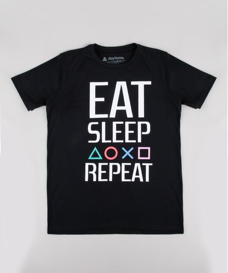 Camiseta-Infantil-Playstation--Eat-Sleep-Repeat--Manga-Curta-Preta-9837946-Preto_1