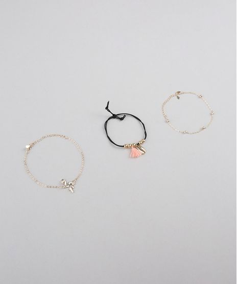 Kit-de-3-Pulseiras-Femininas-Folheadas-com-Pingente-de-Flamingo-e-Buzios-Dourado-9791003-Dourado_1