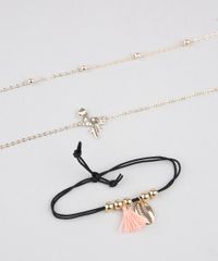 Kit-de-3-Pulseiras-Femininas-Folheadas-com-Pingente-de-Flamingo-e-Buzios-Dourado-9791003-Dourado_4