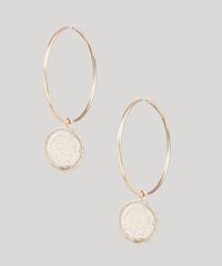 Brinco-Feminino-Folheado-de-Argola-com-Medalha-Dourado-9858998-Dourado_1