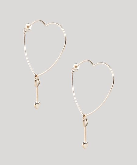 Brinco-Feminino-Folheado-de-Argola-Coracao-com-Flecha-Dourado-9858999-Dourado_1