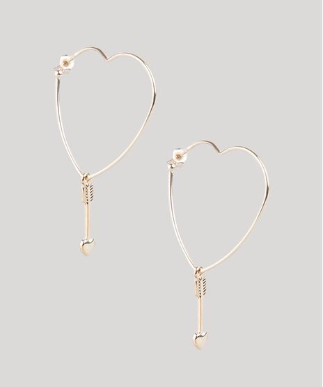 Brinco-Feminino-Folheado-de-Argola-Coracao-com-Flecha-Dourado-9858999-Dourado_1