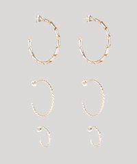Kit-de-3-Brincos-Femininos-Folheados-de-Argola-Texturizados-Dourado-9859001-Dourado_1