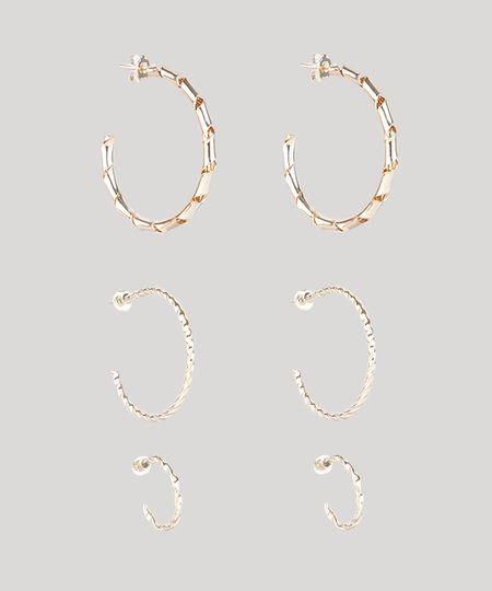 Kit-de-3-Brincos-Femininos-Folheados-de-Argola-Texturizados-Dourado-9859001-Dourado_1 Kit-de-3-Brincos-Femininos-Folheados-de-Argola-Texturizados-Dourado-9859001-Dourado_1