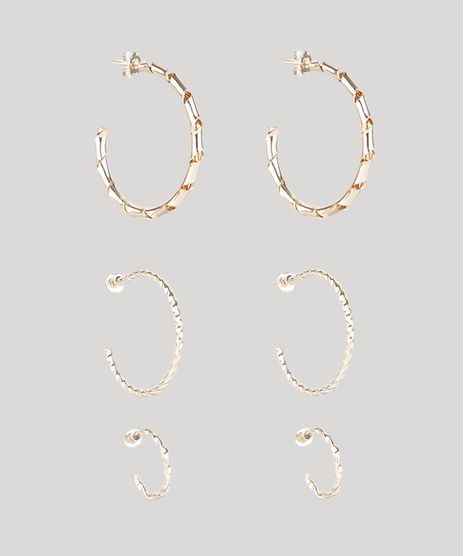 Kit-de-3-Brincos-Femininos-Folheados-de-Argola-Texturizados-Dourado-9859001-Dourado_1