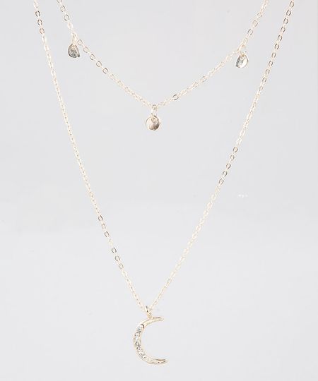Colar-Feminino-Folheado-Duplo-com-Pingente-de-Lua-Dourado-9847846-Dourado_1