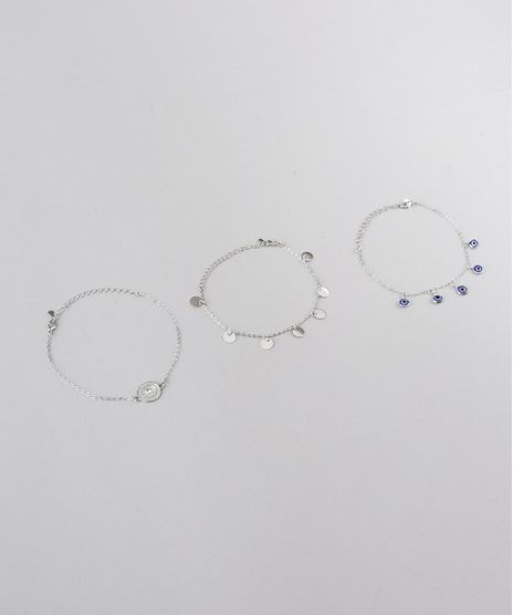 Kit-de-3-Pulseiras-Femininas-Folheadas-com-Pingente-de-Olho-Grego-e-Medalha-Prateado-9847863-Prateado_1