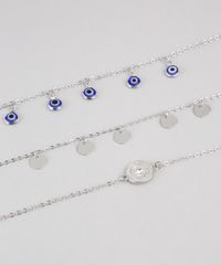 Kit-de-3-Pulseiras-Femininas-Folheadas-com-Pingente-de-Olho-Grego-e-Medalha-Prateado-9847863-Prateado_4