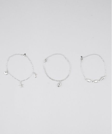 Kit-de-3-Pulseiras-Femininas-Folheadas-com-Pingente-de-Buzios-e-Conchas-Prateado-9791005-Prateado_1