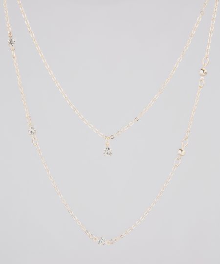Colar-Feminino-Folheado-Duplo-com-Strass-Dourado-9437660-Dourado_1