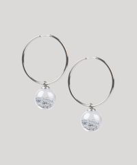 Brinco-Feminino-de-Argola-Carnaval-Esfera-com-Glitter-Prateado-9761520-Prateado_1
