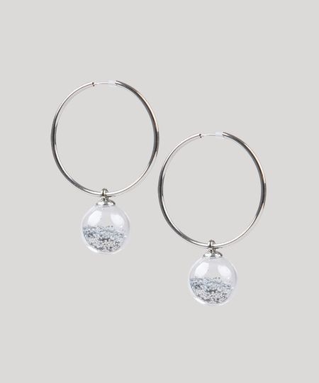 Brinco-Feminino-de-Argola-Carnaval-Esfera-com-Glitter-Prateado-9761520-Prateado_1