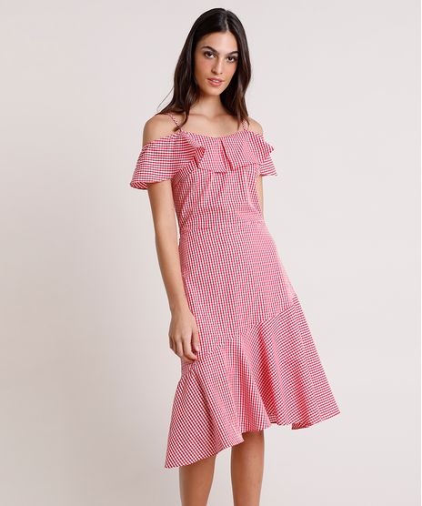 Vestido-Feminino-Mindset-Midi-Open-Shoulder-Estampado-Xadrez-Vichy-Manga-Curta-Vermelho-9918124-Vermelho_1
