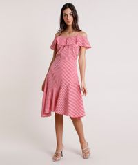 Vestido-Feminino-Mindset-Midi-Open-Shoulder-Estampado-Xadrez-Vichy-Manga-Curta-Vermelho-9918124-Vermelho_3