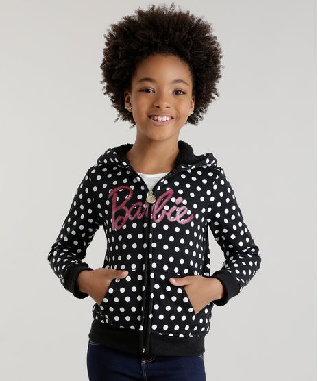 Blusao-Barbie-Estampado-de-Poa-em-Moletom-de-Algodao--Sustentavel-Preto-8452439-Preto_1