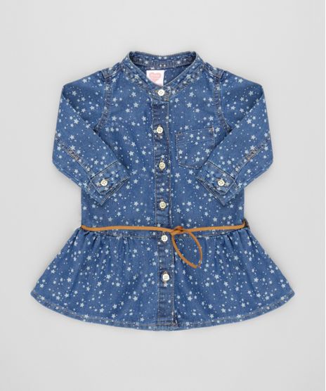 Vestido-Jeans-Estampado-de-Estrelas-com-Cinto-Azul-Medio-8570689-Azul_Medio_1