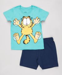 Conjunto-Infantil-Garfield-de-Camiseta-Manga-Curta-Verde---Bermuda-em-Moletom-Azul-Marinho-8749930-Azul_Marinho_1