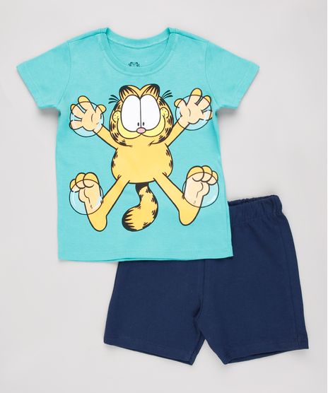 Conjunto-Infantil-Garfield-de-Camiseta-Manga-Curta-Verde---Bermuda-em-Moletom-Azul-Marinho-8749930-Azul_Marinho_1