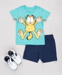 Conjunto-Infantil-Garfield-de-Camiseta-Manga-Curta-Verde---Bermuda-em-Moletom-Azul-Marinho-8749930-Azul_Marinho_3