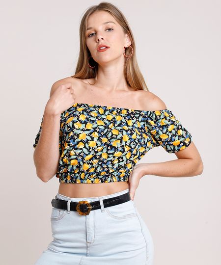 Blusa-Feminina-Cropped-Ombro-a-Ombro-Estampada-de-Limao-Manga-Curta-Preta-9803153-Preto_1