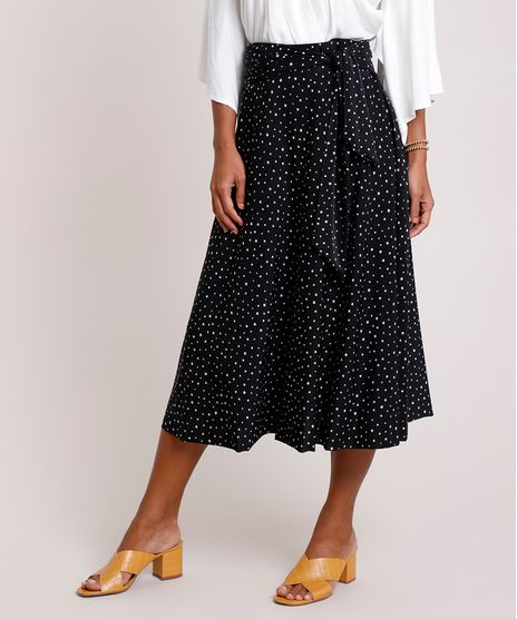 Saia-Feminina-Midi-Estampada-de-Estrelas-com-Amarracao--Preta-9869251-Preto_1