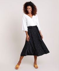 Saia-Feminina-Midi-Estampada-de-Estrelas-com-Amarracao--Preta-9869251-Preto_3