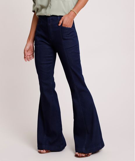 Calca-Jeans-Feminina-Flare-Cintura-Super-Alta-com-Martingale-Azul-Escuro-9833559-Azul_Escuro_1