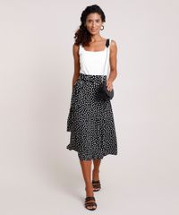 Saia-Feminina-Midi-Estampada-de-Poa-com-Amarracao--Preta-9848944-Preto_3