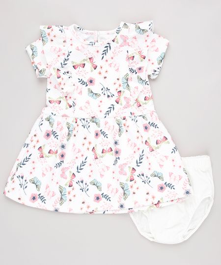 Vestido-Infantil-Estampado-Floral-com-Babado-Manga-Curta---Calcinha-Branco-9862249-Branco_1