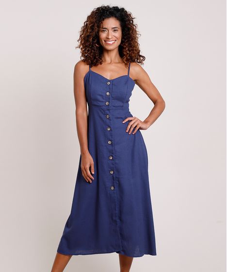 vestido azul de linho