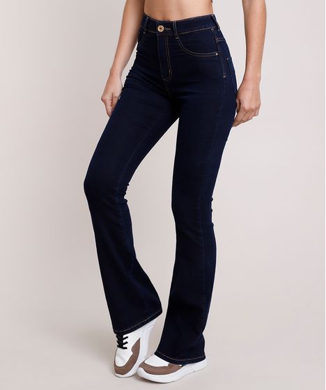 calca jeans flare cintura alta