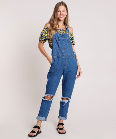 Macacao-Jeans-Feminino-Relaxed-com-Rasgos-Azul-Escuro-9834568-Azul_Escuro_1