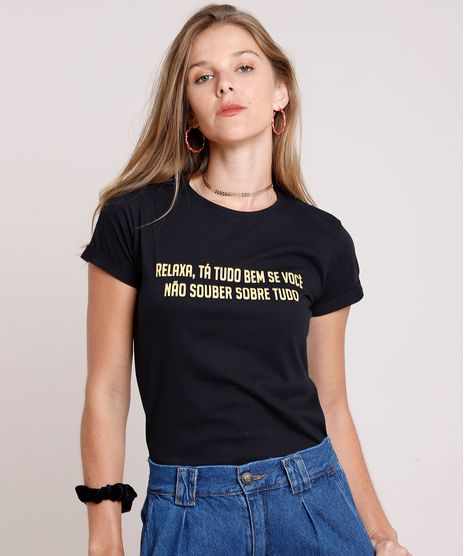 Blusa-Feminina--Relaxa-Ta-Tudo-Bem--Manga-Curta-Decote-Redondo-Preta-9865472-Preto_1