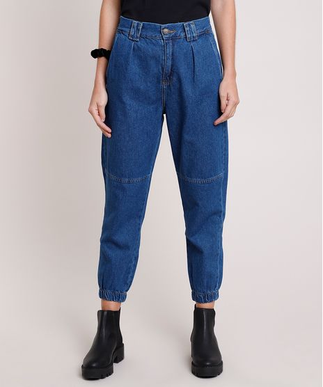 Calca-Jeans-Feminina-Jogger-Cintura-Super-Alta-com-Recorte-Azul-Escuro-9877489-Azul_Escuro_1