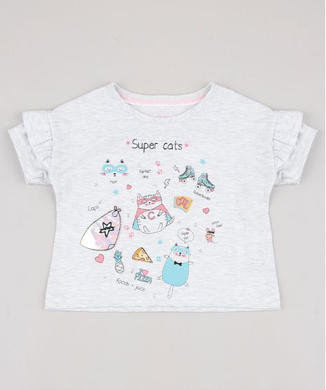 Blusa-Infantil-Gatos-com-Paetes-e-Babado-na-Manga-Cinza-Mescla-Claro-9828191-Cinza_Mescla_Claro_1