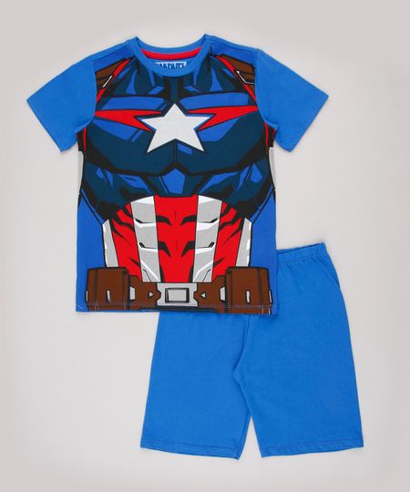 Pijama-Infantil-Capitao-America-Manga-Curta-Azul-9843992-Azul_1