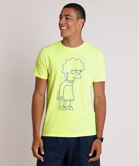 Camiseta Oxer Básica Mescla Raglan Masculina Camiseta Masculina Carnaval Lisa Simpson Manga Curta Gola Careca Amarela Neon Cea