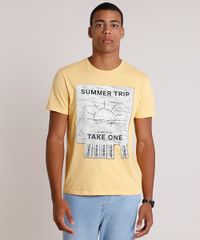 Camiseta-Masculina--Summer-Trip--Manga-Curta-Gola-Careca-Amarela-9725591-Amarelo_1