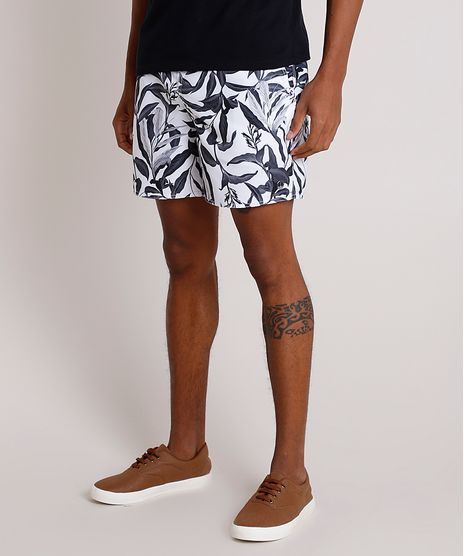 Short-Masculino-Estampado-de-Folhagem-com-Bolsos-Branco-9788130-Branco_1