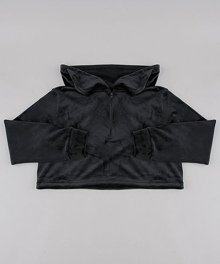 Blusao-Infantil-Cropped-em-Plush-com-Capuz-e-Meio-Ziper-Preto-9785968-Preto_1
