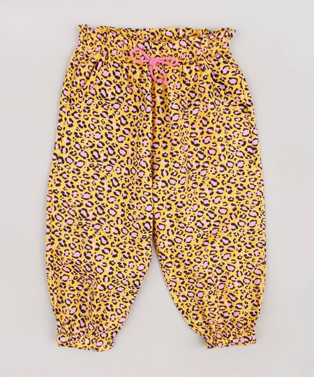 Calca-Infantil-Jogger-Estampada-Animal-Print-Onca-com-Laco-Amarela-9852941-Amarelo_1